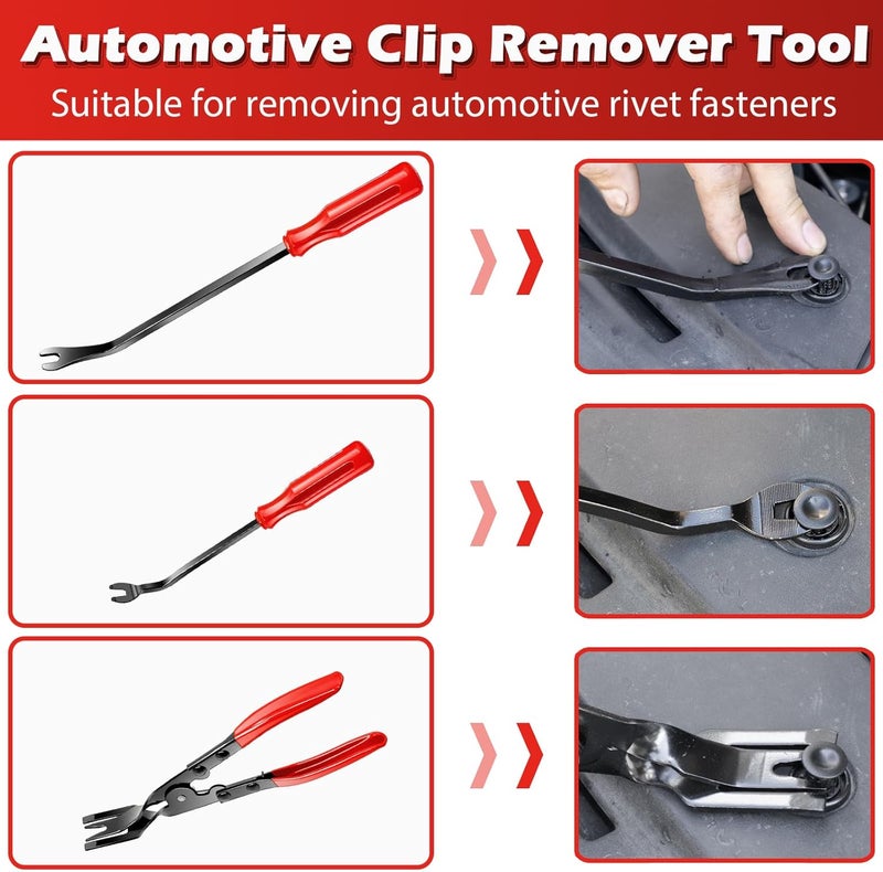 Doaho 7 Pcs Car Trim Removal Tool Kit with Non-Scratch Plastic Pry Tool and Fastener Clip Pliers for auto Safe Interior Car Panel Detachment, Dashboard, Door Clips & Upholstery – Red - Image 3